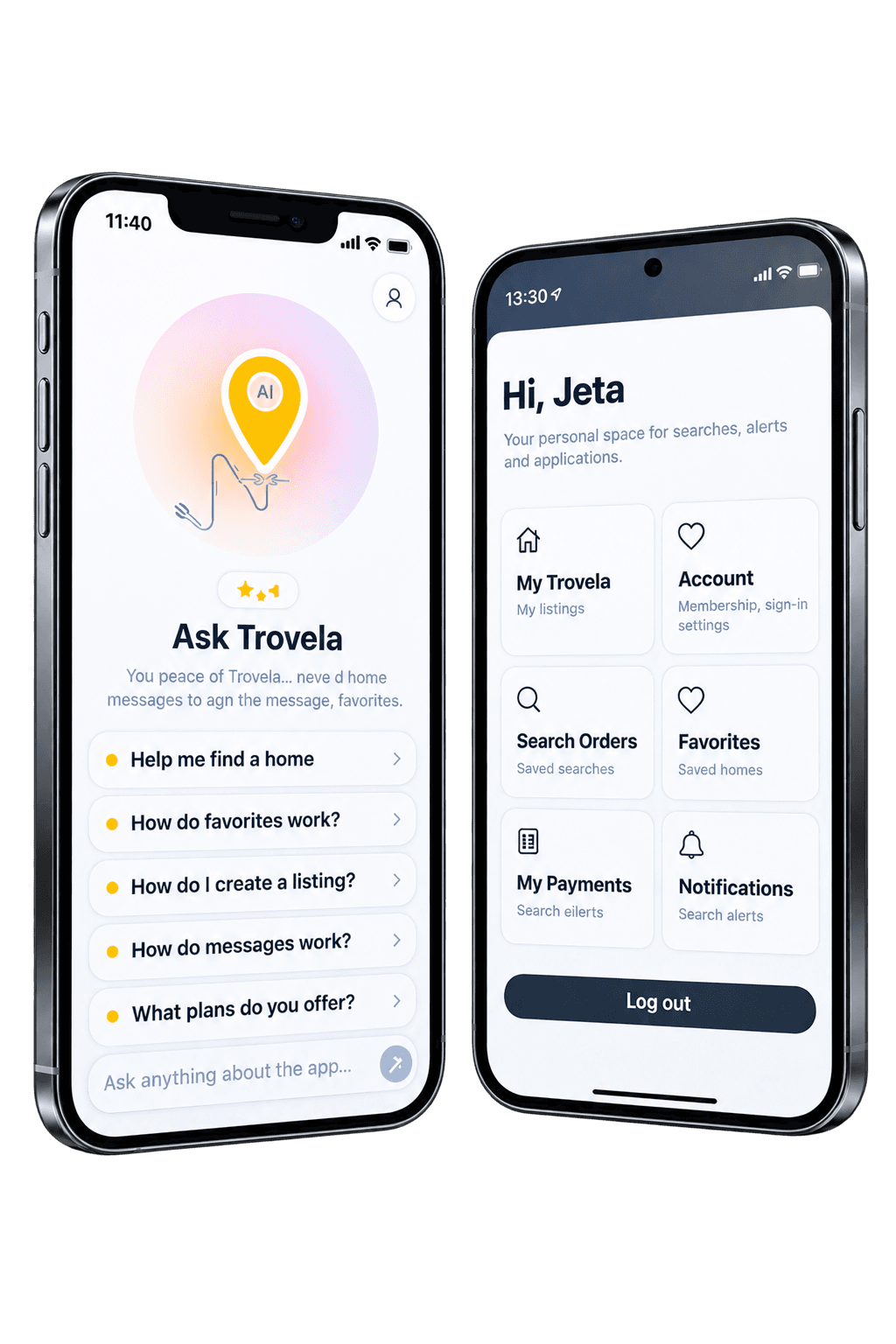 TROVELA profile, favorites, and Ask Trovela on iPhone