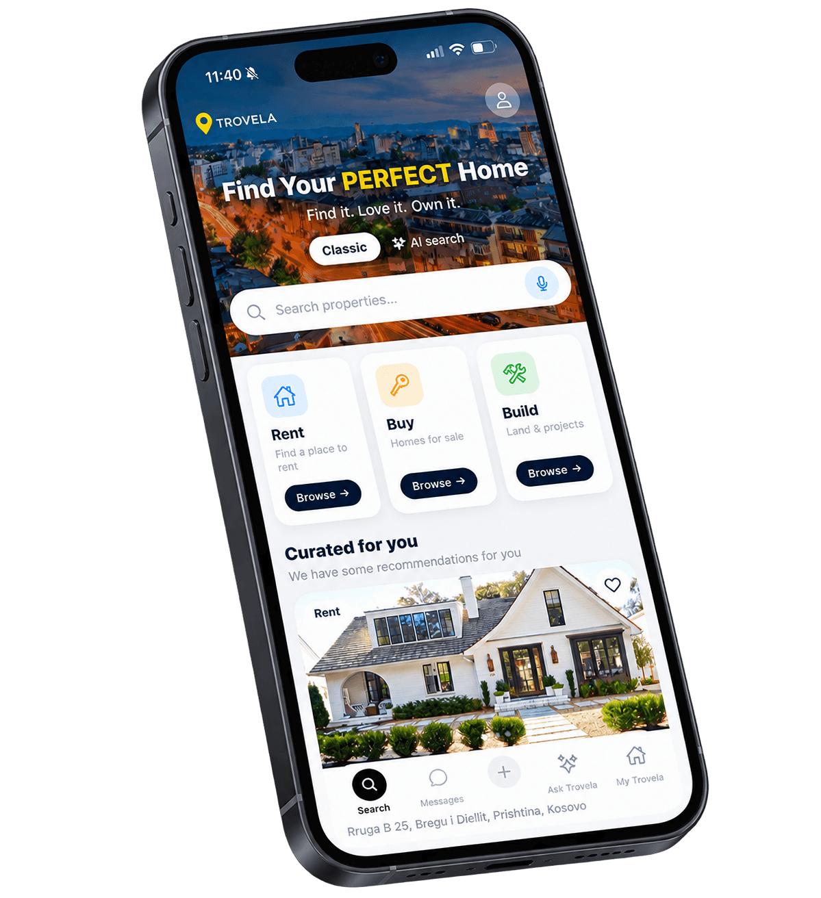 TROVELA mobile app on iPhone